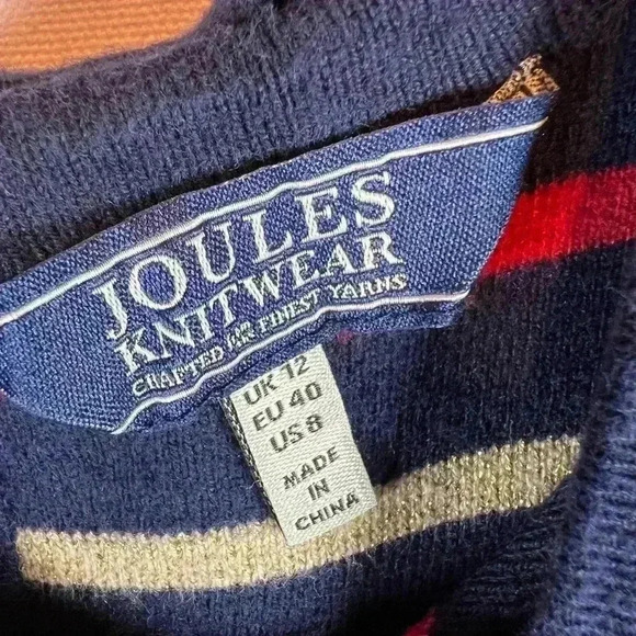 Joules Estelle knitwear sweater dress striped navy size 8 colorful preppy tie - Picture 3 of 10